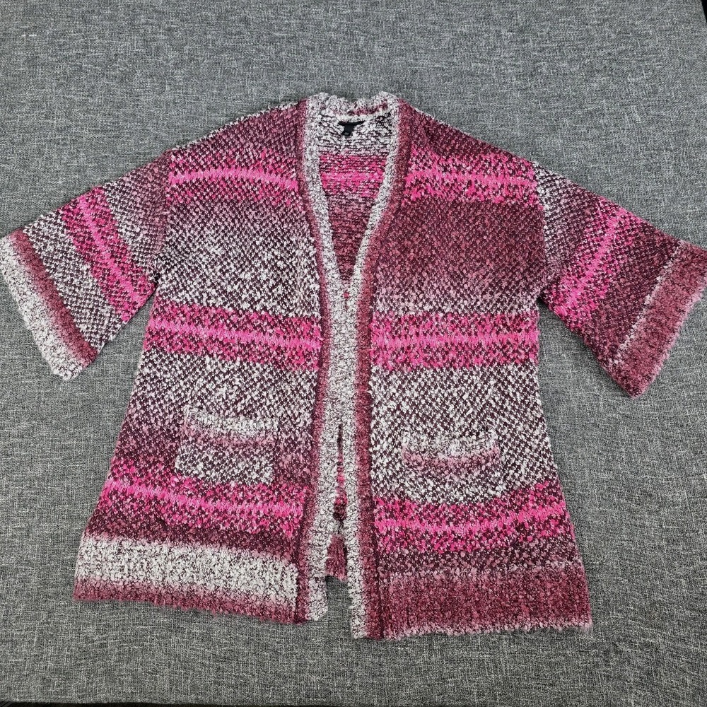 Torrid 00 Open Front Kimono Cardigan Sweater Marled Knit Pocket Wool Blend Pink